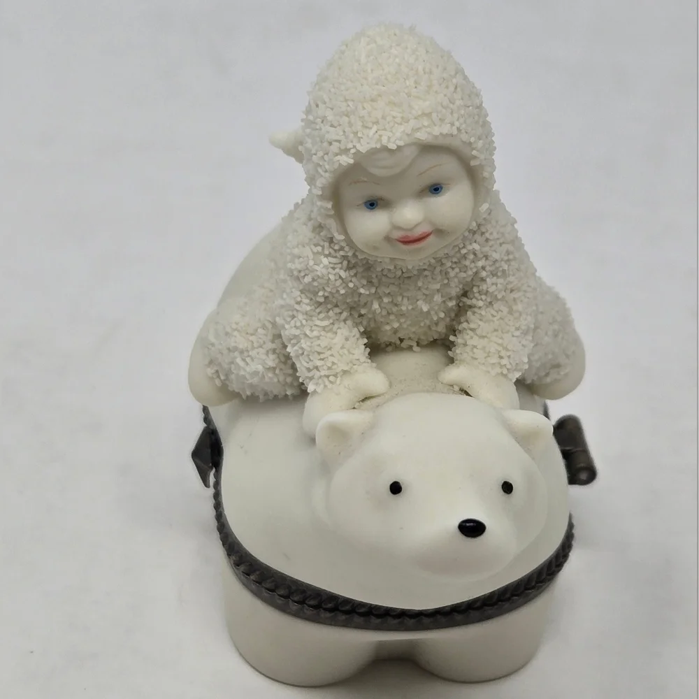 VINTAGE DEPARTMENT 56 SNOWBABIES HINGE SMALL TRINKET BOX SET OF 3 COLLECTIBLE